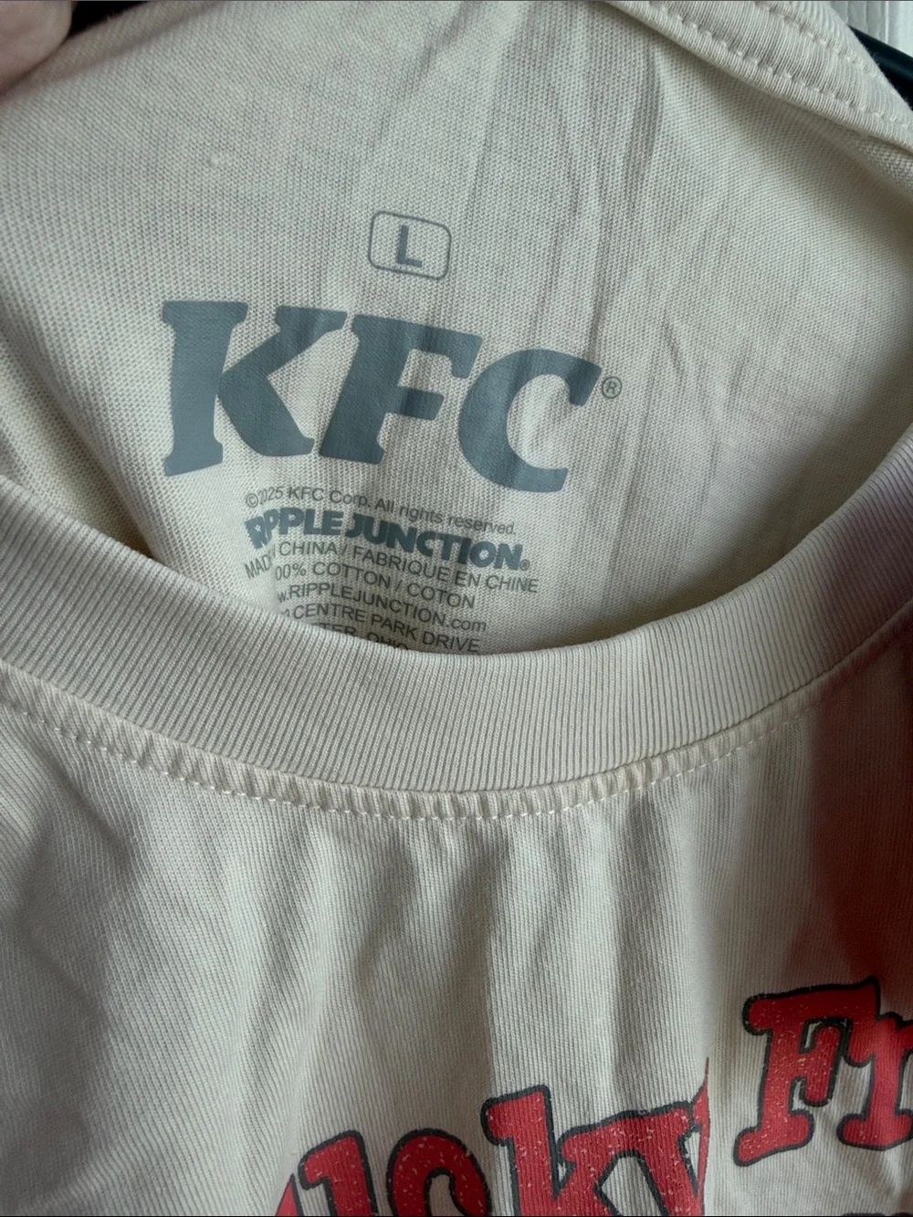 Ripple Junction Beige Kentucky Fried Chicken Graphic Tee with Red and Blue Print